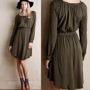 Anthropologie Holding Horses Ocala Shirtdress Moss Green Long Sleeve Size 4